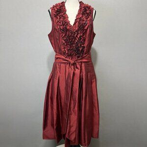 Jessica Howard Midi Party Dress Sz 12 Wine Taffeta Sleeveless Ruffle Fit & Flare